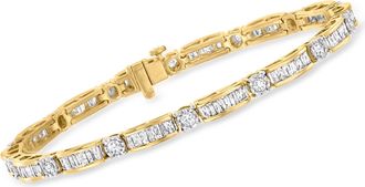 Ross-Simons Baguette and Round Diamond Bracelet in 18kt Gold Over Sterling
