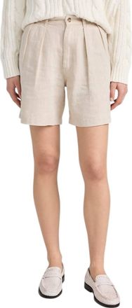 Denimist Double Pleat Shorts In Natural Linen
