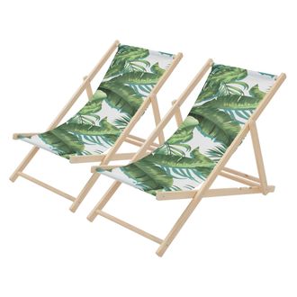 ECD Germany Ecd Germany 2x Sillas De Playa De Madera Con Dise&ntilde;o Tropical Verde-blanca Tumbona Plegable Con Respaldo Ajustable En 3 Posiciones De Reclinaci&oacute;n Asien