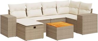 vidaXL Vidaxl - Set Sof&aacute;s De Jard&iacute;n 7 Piezas Y Cojines Rat&aacute;n Sint&eacute;tico Beige