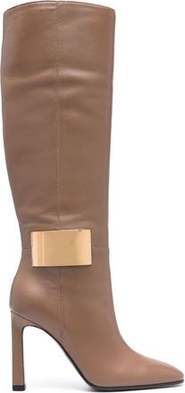Sergio Rossi round-toe 100mm leather boots - women - Calf Leather/Calf Leather/Calf Leather - 36 - Brown