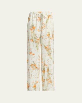 Alexander McQueen Floral Silk Straight-Leg Pajama Trousers