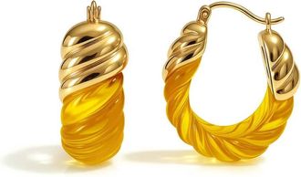 Gold & Honey Womens Rope Shrimp Lucite Birthstone Hoop Earrings In November - Citrine