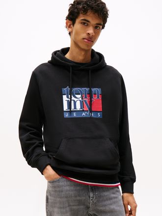 Tommy Jeans Hoodie TOMMY JEANS TJM RWB FLAG, Herren, Gr. 4XL, schwarz, Sweatware, Obermaterial: 100% Baumwolle, regular fit, B&uuml;ndchen, Sweatshirts Hoodie, Regular