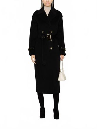 Pinko Wool Double-Breasted Coat In Black