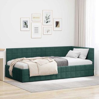 vidaXL vidaXL Cornice del letto ad angolo Verde scuro 90 x 190 cm Velluto