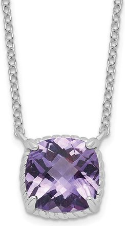 Diamond2Deal Sterling Silver Rhodium-plated Square Amethyst Pendant Necklace