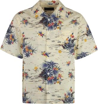 Prada Katoenen T-shirt met Korte Mouwen - Heren - Korte mouwen Overhemden - Beige - S - Katoen - Overhemden