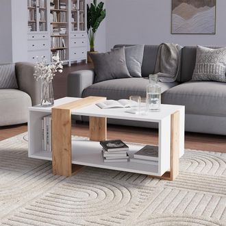 Vicco Mesa De Centro Aven, Roble Blanco/dorado, 91.5 X 52 Cm
