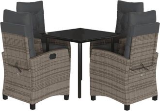 vidaXL Set Comedor De Jard&iacute;n 5 Piezas Con Cojines Rat&aacute;n Sint&eacute;tico Gris Vidaxl