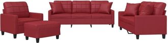 vidaXL Juego De Sof&aacute;s Con Cojines 4 Piezas Cuero Sint&eacute;tico Rojo Tinto Vidaxl
