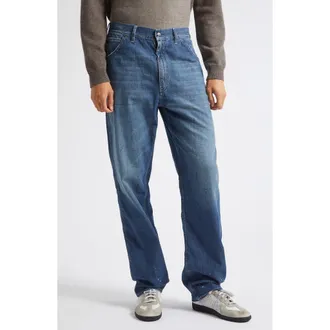 Maison Margiela Stained Straight Leg Jeans in Old Blue/spots at Nordstrom, Size 32