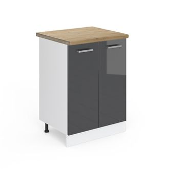 Vicco Mueble Bajo De Cocina R-line, Antracita Alto Brillo, 60 Cm, Et Roble, Vicco
