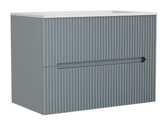 Vente-Unique Mueble de ba&ntilde;o suspendido con lavabo encastrado - Estriado azul cielo - 80 cm - PAVANI