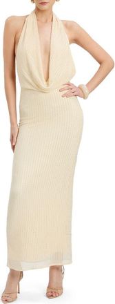 Bardot Nola Beaded Sequin Cowl Halter Maxi Dress in Buttercup at Nordstrom, Size 12