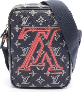 Louis Vuitton Navy Red Color White Coated Canvas Leather Shoulder Bag (Pre-Owned)