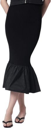 Patou Mix Faille Lange Gebreide Rok - Dames - Midirokken - Zwart - XS - Katoen - Rokken