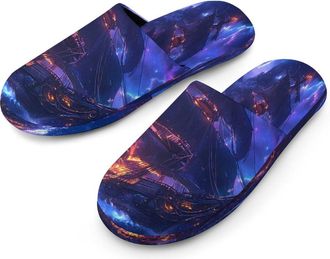 Generic Pirates-ship Thunder Ocean Mens Cotton Slippers Memory Foam Comfort House Shoes Winter Indoor Slipper for Hotel Casa Spa