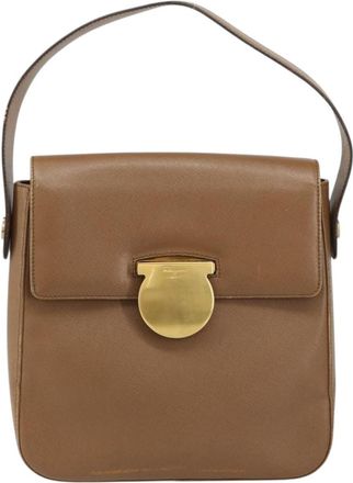 Ferragamo Vintage Handbag Leather Brown Leather Handbag (Pre-Owned)