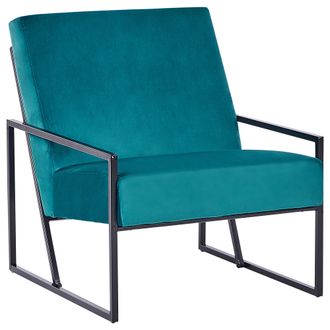 Beliani Sill&oacute;n Moderno Glamour Decorativo Estructura De Metal Negro Tapicer&iacute;a De Terciopelo Verde Azulado Delary