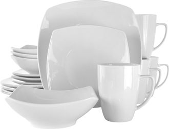 Elama Hayes 16 Piece Square Porcelain Dinnerware Set in White