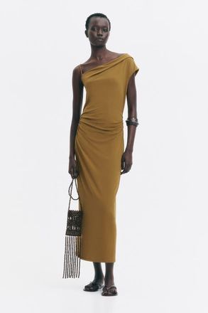 H&M Asymmetric Jersey Dress in Dark Beige at Nordstrom, Size Xx-Small