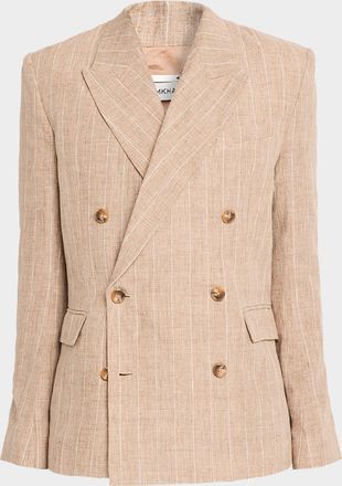 SIMKHAI Men & apos;s Lucas Linen Stripe Double-Breasted Blazer