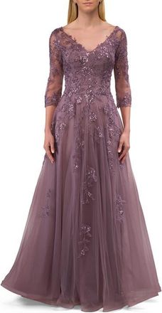 La Femme A-line Tulle Mother of the Bride Dress with Gorgeous Beaded Lace in Orchid at Nordstrom, Size 4