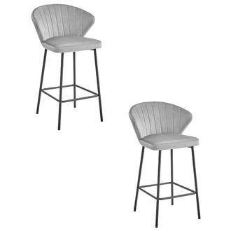 OEM Taburete Gatta - Terciopelo Gris Plata / Patas Negras X 2