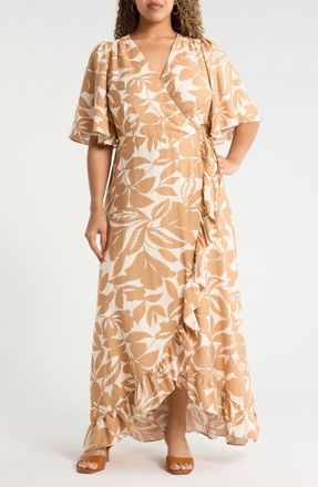 Sugarlips Ruffle Wrap Dress in Oatmeal at Nordstrom, Size 3 X