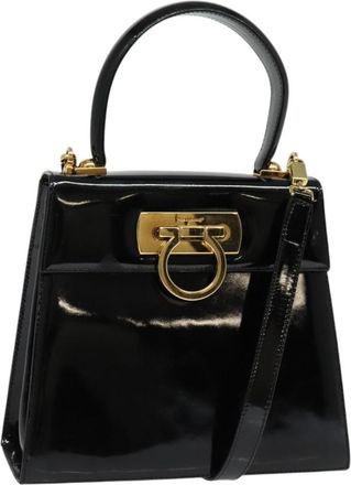 Ferragamo Gancini Convertible Top Handle Bag Patent Leather Black Patent_Leather Handbag (Pre-Owned)