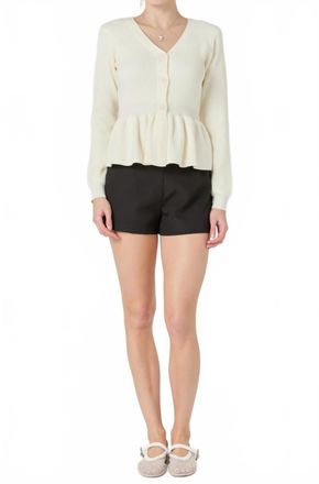 English Factory Peplum Knit Long Sleeve Vest In Cream