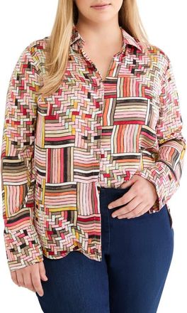 Nic+Zoe Colorweave Button-Up Top in Pink Multi at Nordstrom, Size 3 X