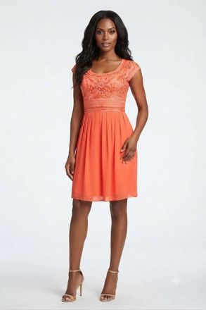 Sue Wong Soutache Embroidered Pleated A-Line Dress In Orange