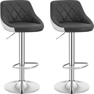 Woltu Woltu - 2x Taburetes De Bar Con Respaldo Cuero Sint&eacute;tico Taburetes Alto Cocina Regulable En Altura Taburetes Giratorio Sillas Bar Taburete De Trabajo 