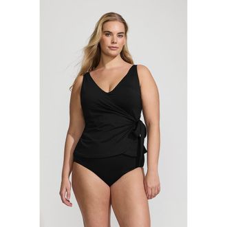 Lands End Plus Size DD-Cup Side Tie Tankini Top in Black at Nordstrom, Size 18W