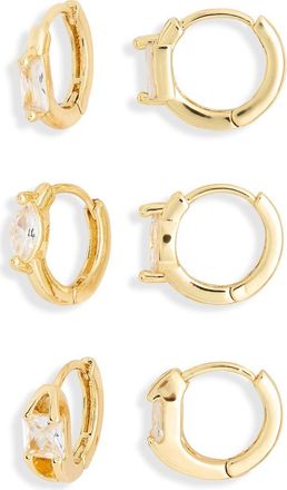 Nordstrom Rack 3-Pack Hoop Earrings in Clear- Gold at Nordstrom Rack
