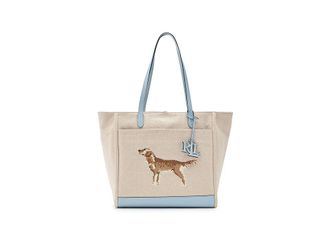 Lauren Ralph Lauren Dog-embroidered Large Cameryn Tote Bag Tote Handbags Natural/Buff Canvas/Alpine Blue, Leather