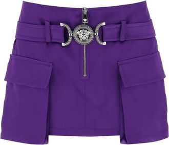 Versace Paarse Satijnen Rok met Cargo Zakken - Dames - Korte rokken - Paars - M - Satijn - Rokken