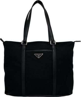 Prada Black Nylon Leather Tote Bag (Pre-Owned)