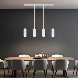 Globo Lighting Luce a sospensione Luce a sospensione per tavolo da pranzo 4 fiamme Luce a soffitto bianca a sospensione, metallo alluminio, 4x prese GU10, LxLxH