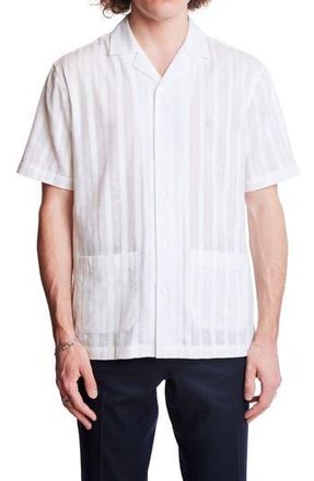 Paisley & Gray Embroidered Cotton Camp Shirt in White Dobby Stripes at Nordstrom Rack, Size X-Large