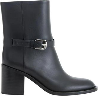 Burberry Zwarte Leren Mid Calf Gesp Laarzen - Dames - Laarzen met Hak - Zwart - 39 EU - Leer - Schoenen