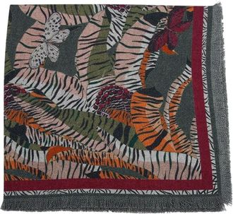 Franco Ferrari Sjaal met tijgerprint en franje - Zwart