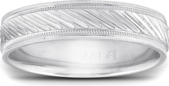 Pompeii3 14k White Gold 5mm Flat Mens Hand Carved Wedding Band