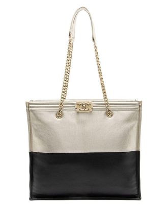 Chanel Black Bicolor Calfskin Large Boy Tote (Authentic Pre-Loved)