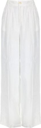120% Lino White Luxurious Linen Wide-Leg Trousers