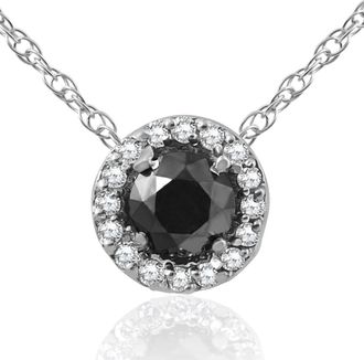 Pompeii3 1/2 ct Black & White Diamnd Pave Halo Solitaire Pendant Necklace 14K Whte Gold