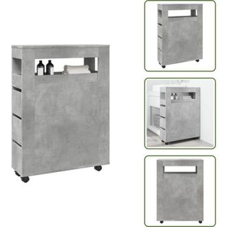 vidaXL The Living Store Mobile da Bagno Stretto con Ruote Grigio Cemento in Truciolato - Mobile da bagno stretto