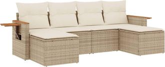 vidaXL Juego De Sof&aacute;s Jard&iacute;n Con Cojines 6 Pzas Rat&aacute;n Sint&eacute;tico Beige Vidaxl